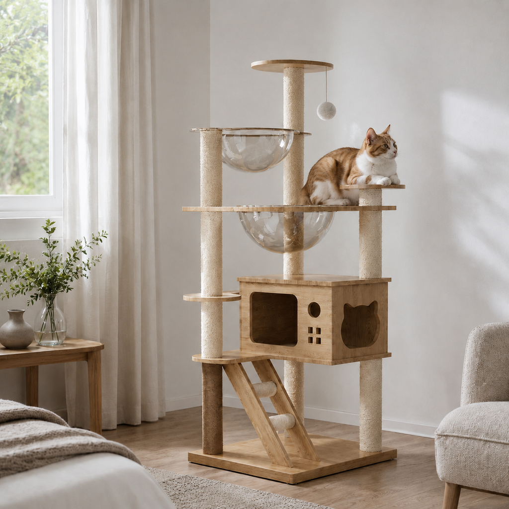 Arbre à chat caisse en bois chaud - Bofélin - 2