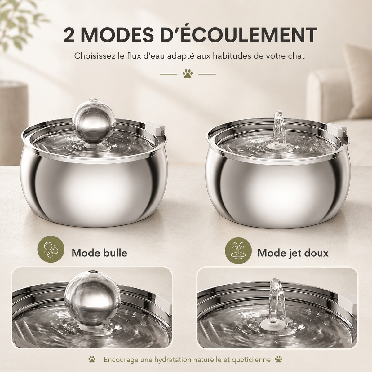 Fontaine à eau chat inox design 4L