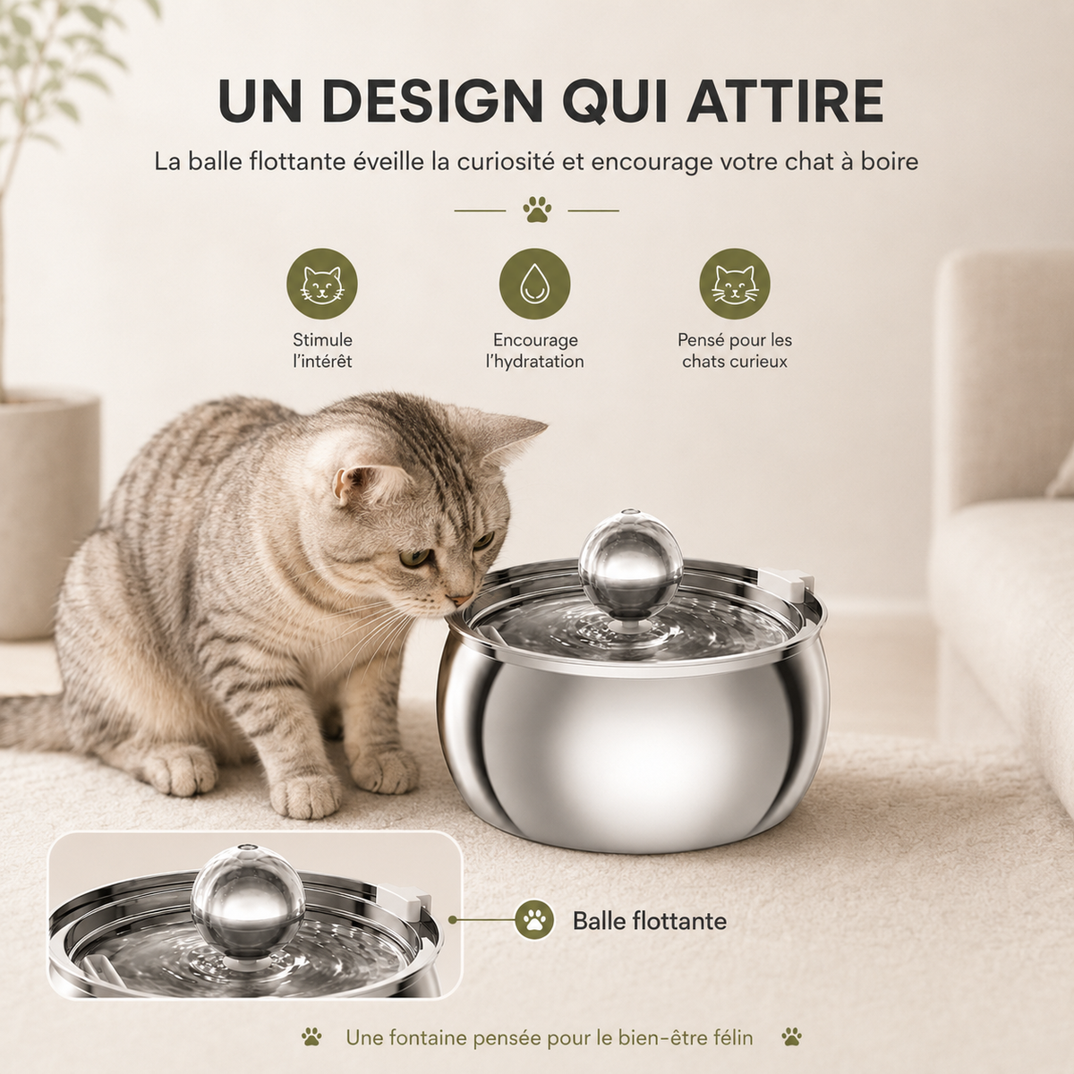 Fontaine à eau chat inox design 4L