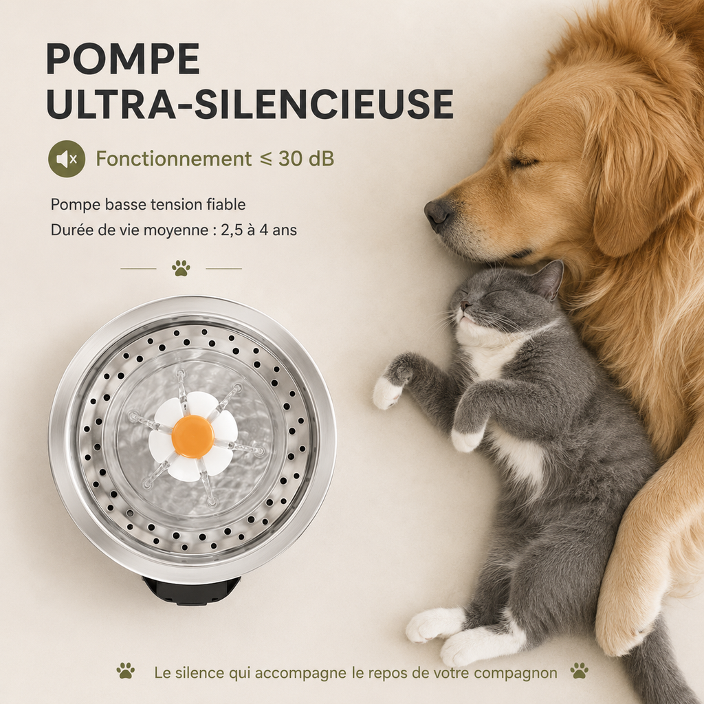 Fontaine à eau chat inox et fleur 2L