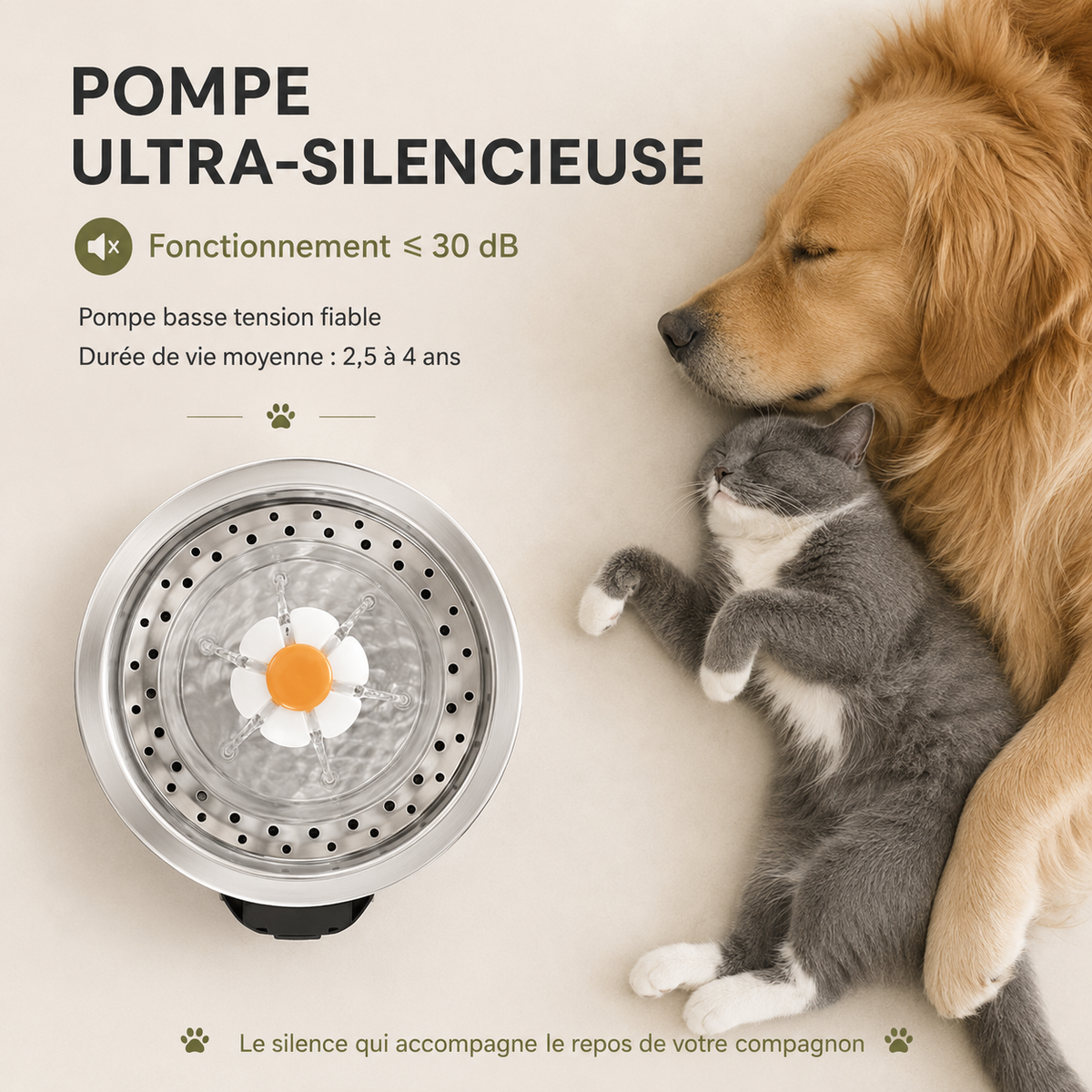Fontaine à eau chat inox et fleur 2L