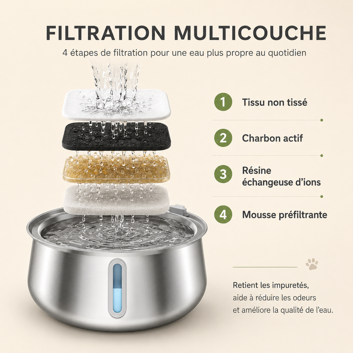 Fontaine à eau en inox pour chat 4L