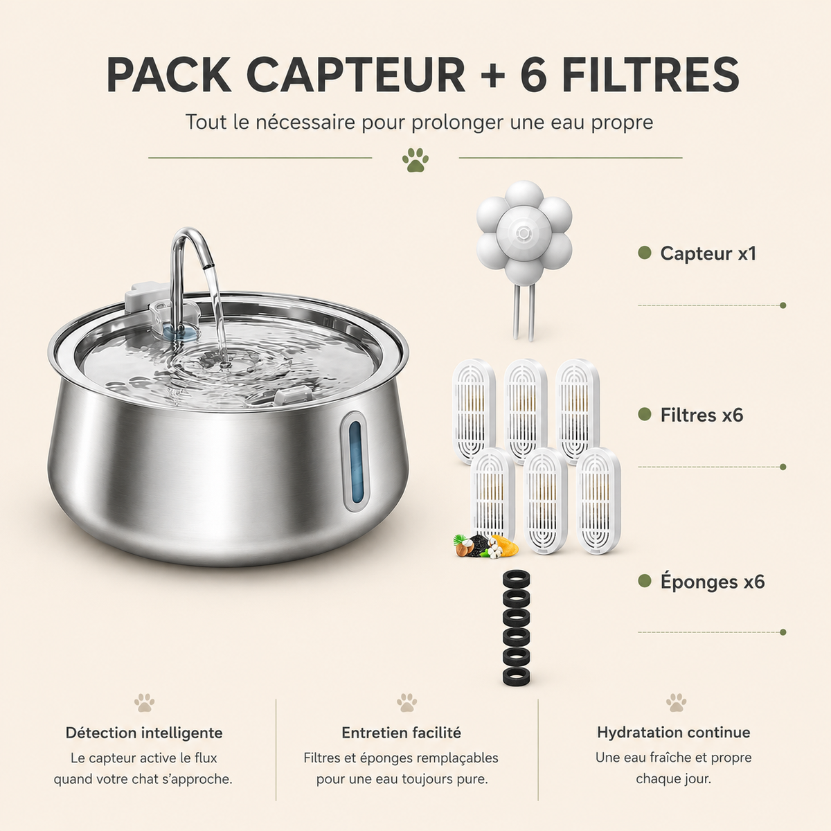 Fontaine à eau en inox pour chat 4L