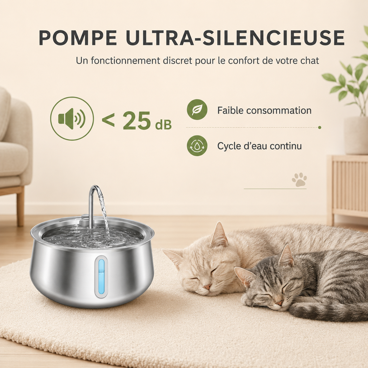 Fontaine à eau en inox pour chat 4L