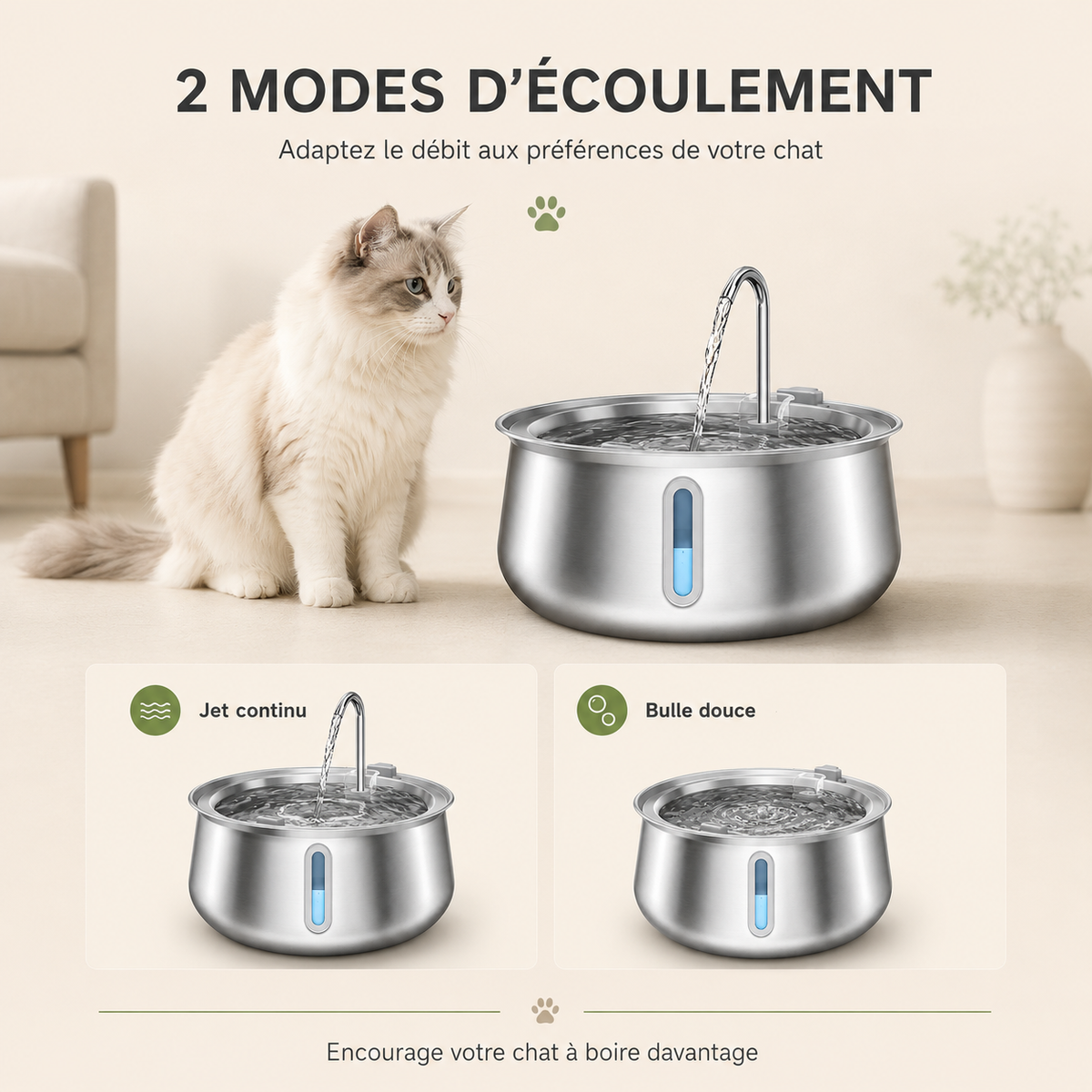 Fontaine à eau en inox pour chat 4L