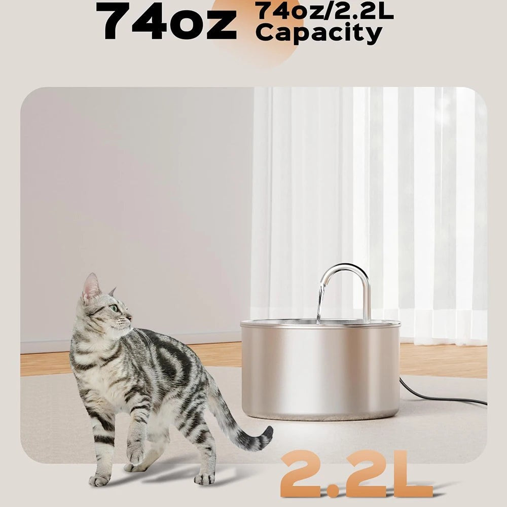 Fontaine à eau pour chat cascade en inox 2L