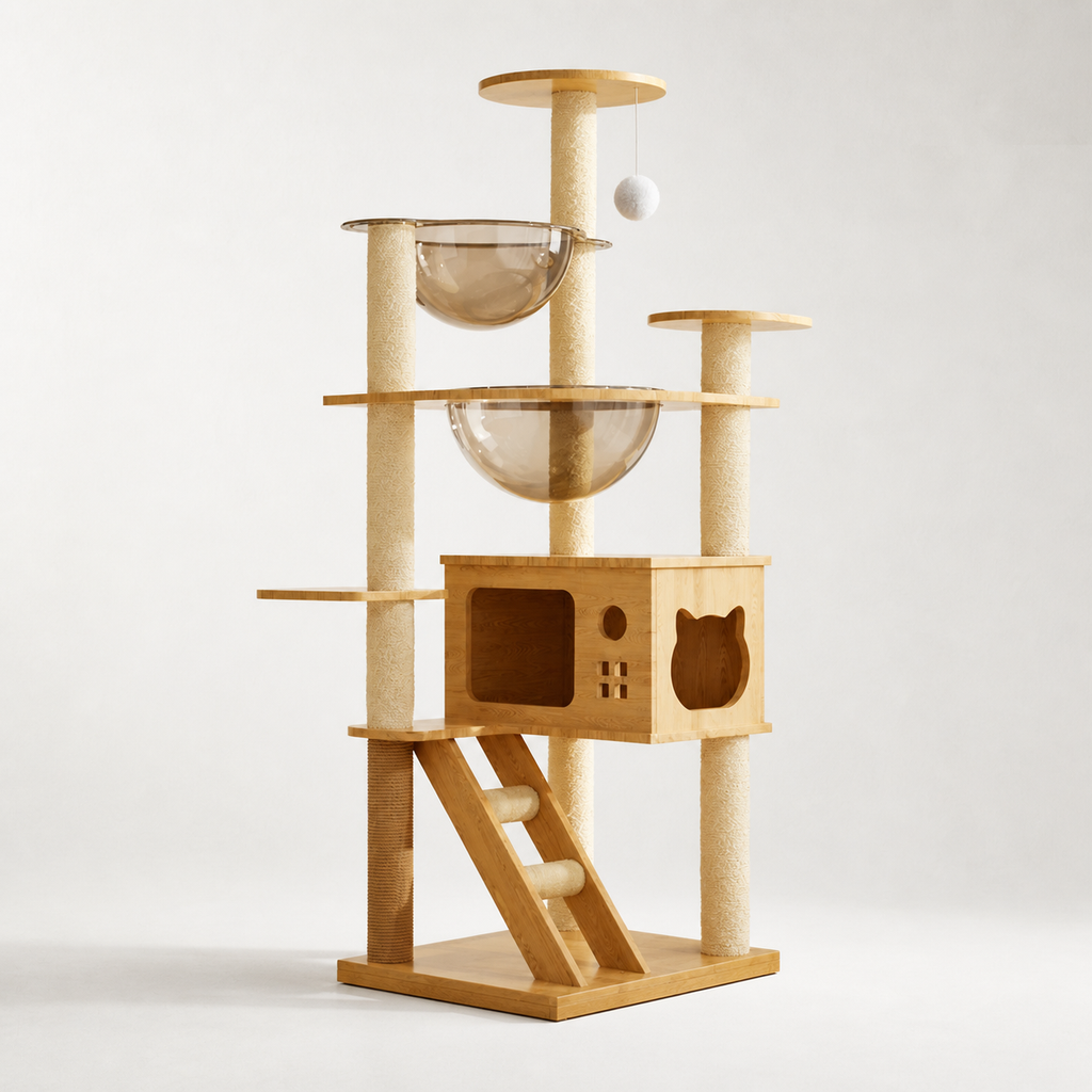 Arbre à chat caisse en bois chaud - Bofélin