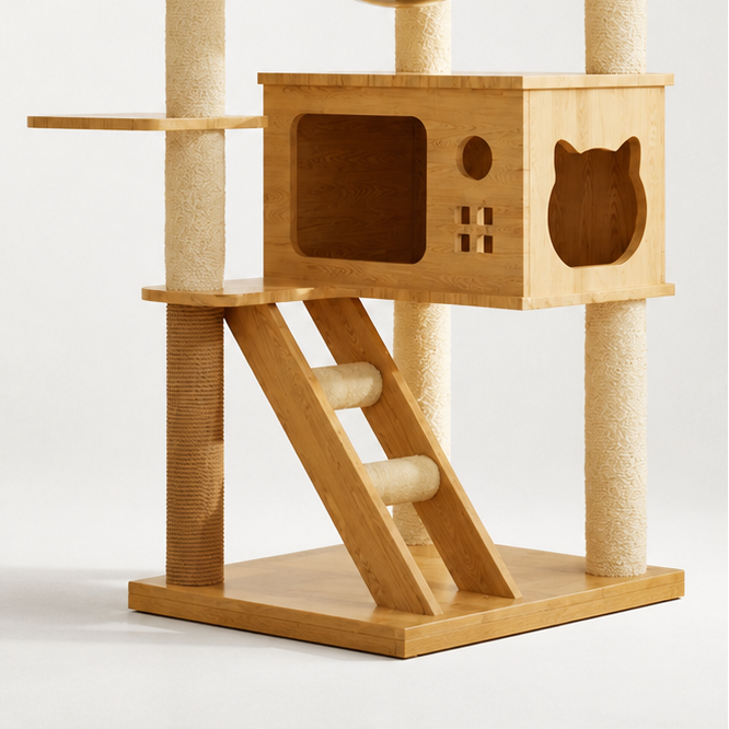 Arbre à chat caisse en bois chaud - Bofélin - 3