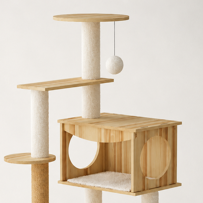Arbre à chat caisse en bois clair - Bofélin - 3