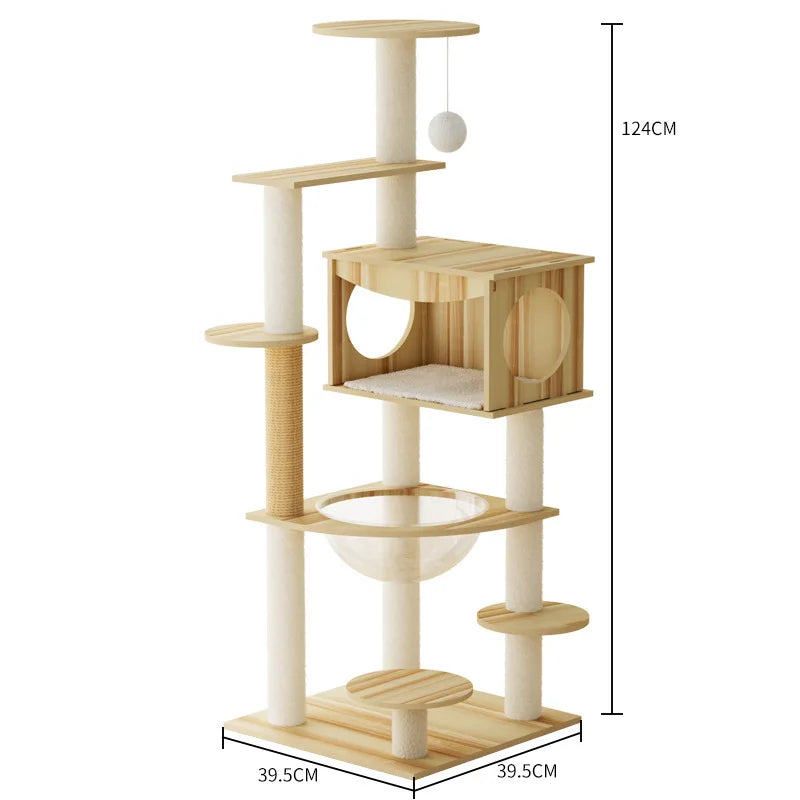 Arbre à chat caisse en bois clair