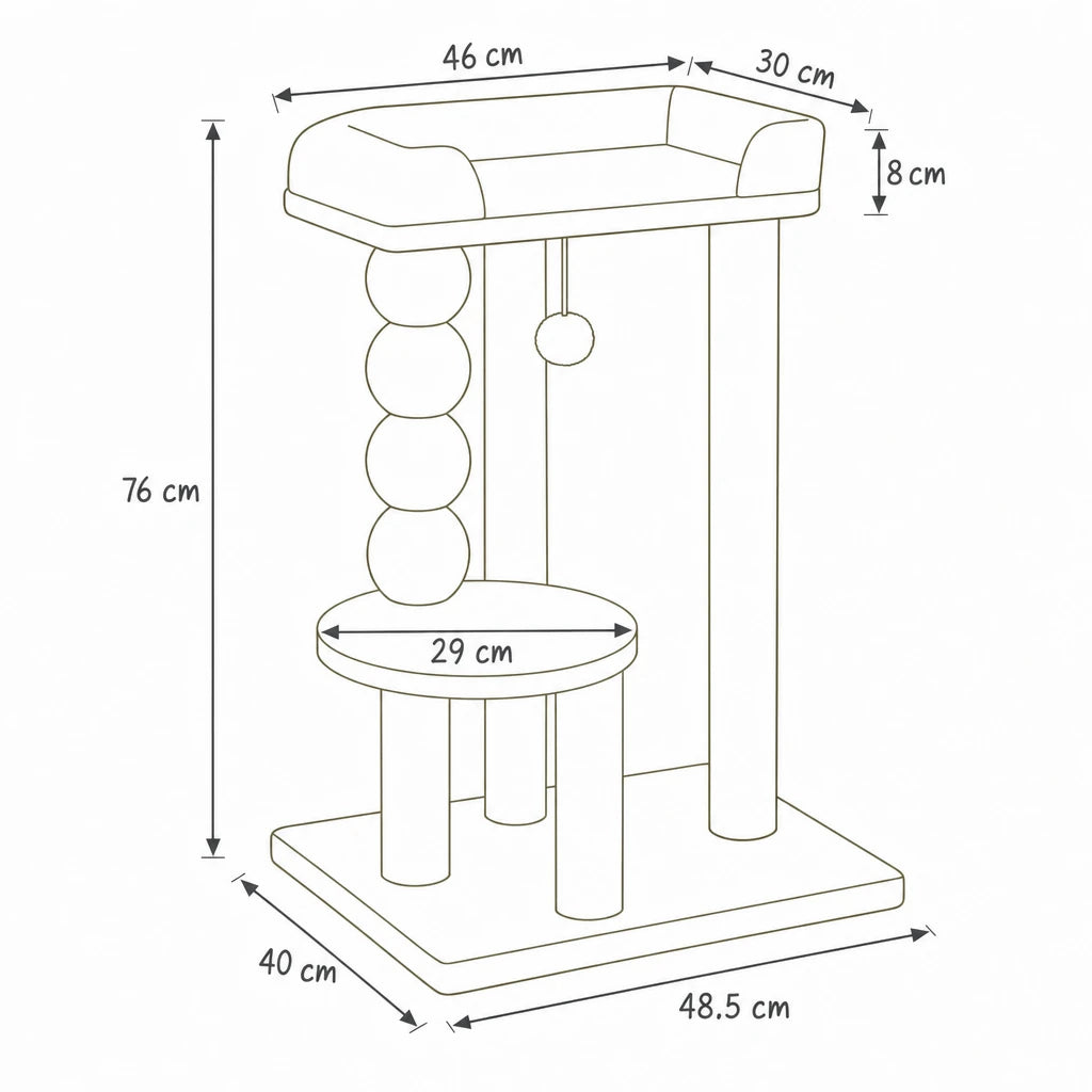 Dimensions de arbre à chat design compact Nido Bofélin, schéma coté