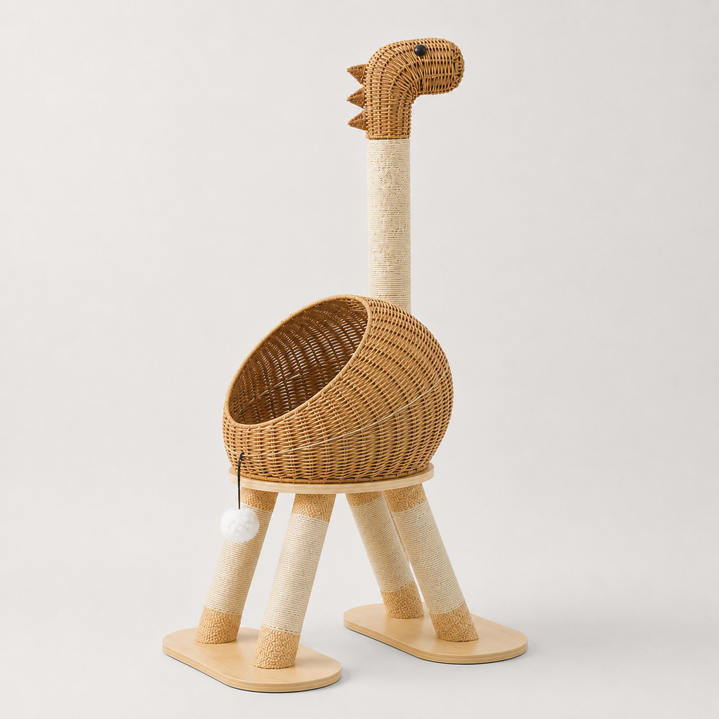 Arbre à chat design rotin dinosaure - Bofélin