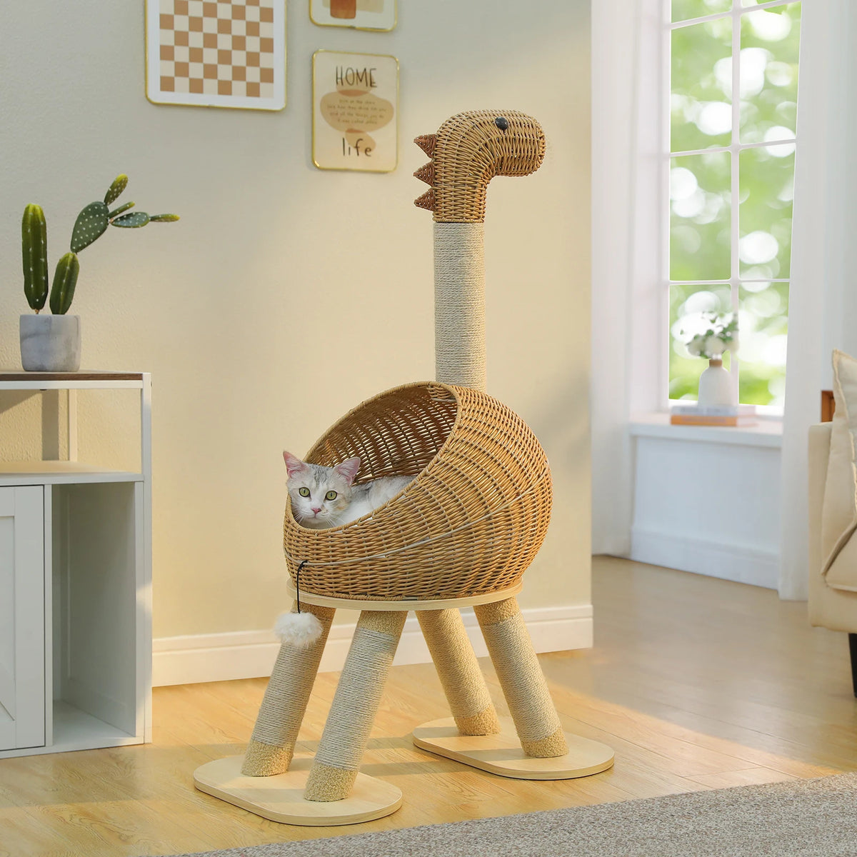 Arbre à chat design rotin dinosaure