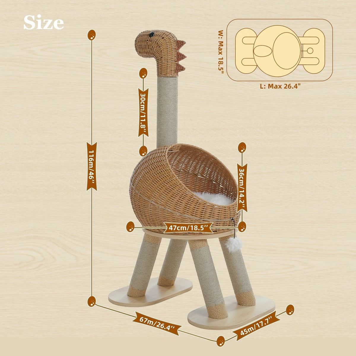 Arbre à chat design rotin dinosaure - Bofélin - 11