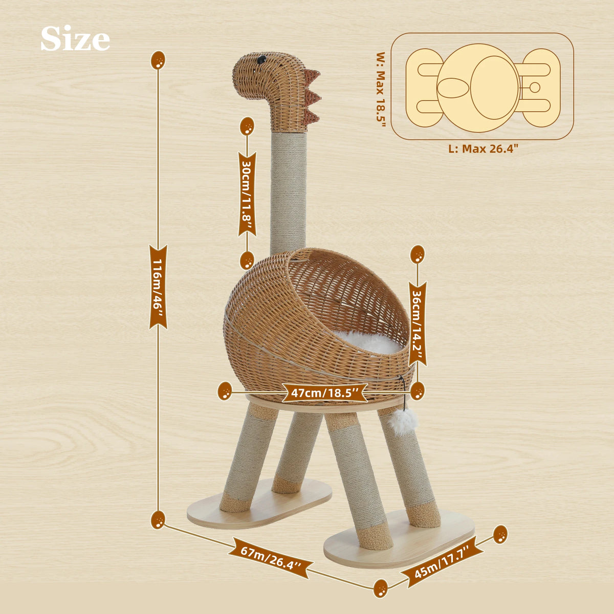 Arbre à chat design rotin dinosaure
