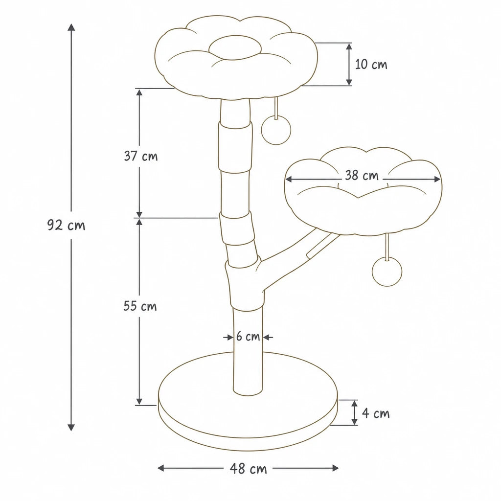 Dimensions de arbre à chat en bois brut Folia Bofélin, schéma coté