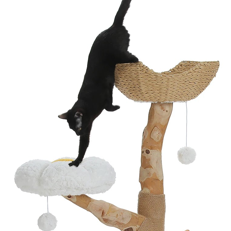 Arbre à chat en bois fleurs xxl