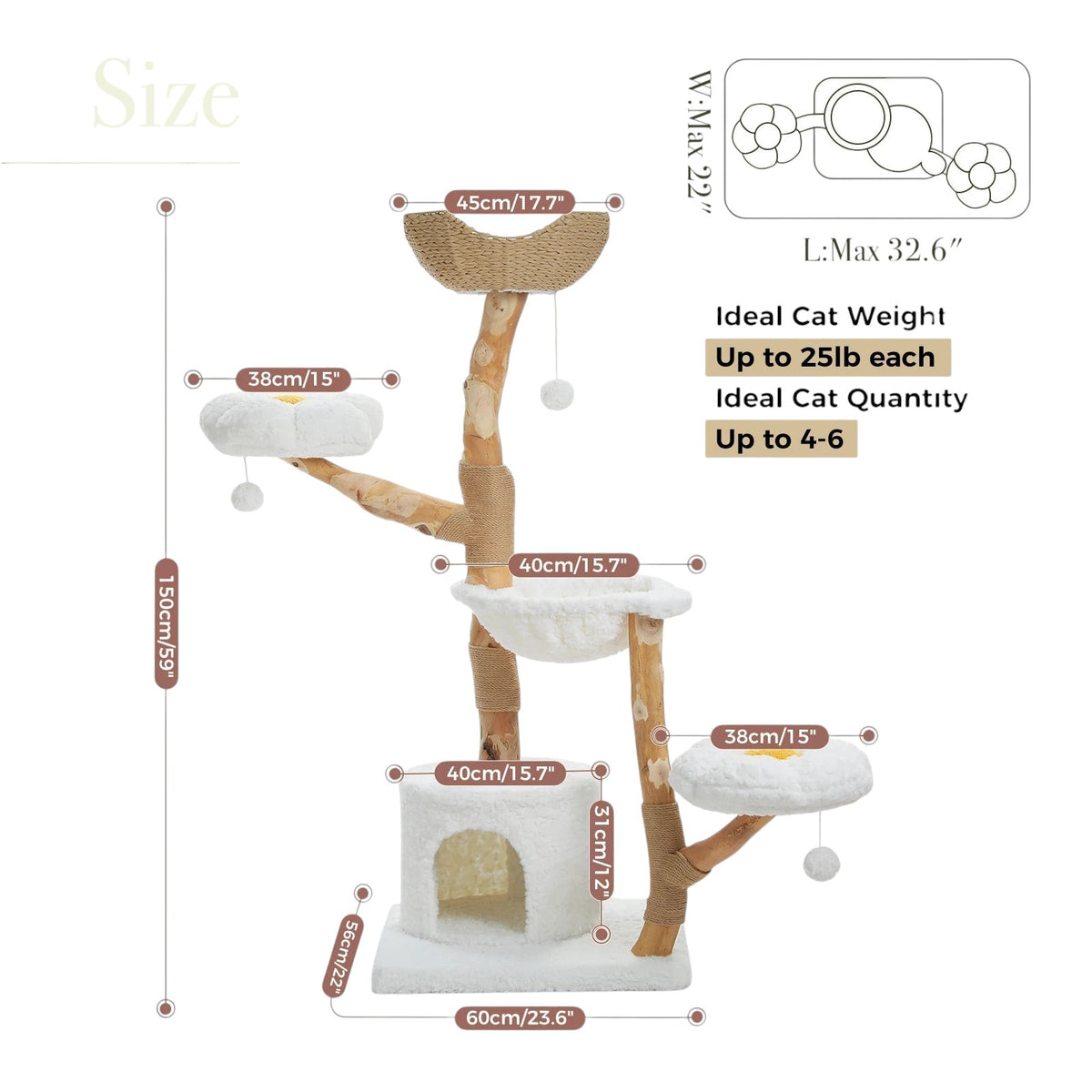 Arbre à chat en bois fleurs XXL - Bofélin - 11