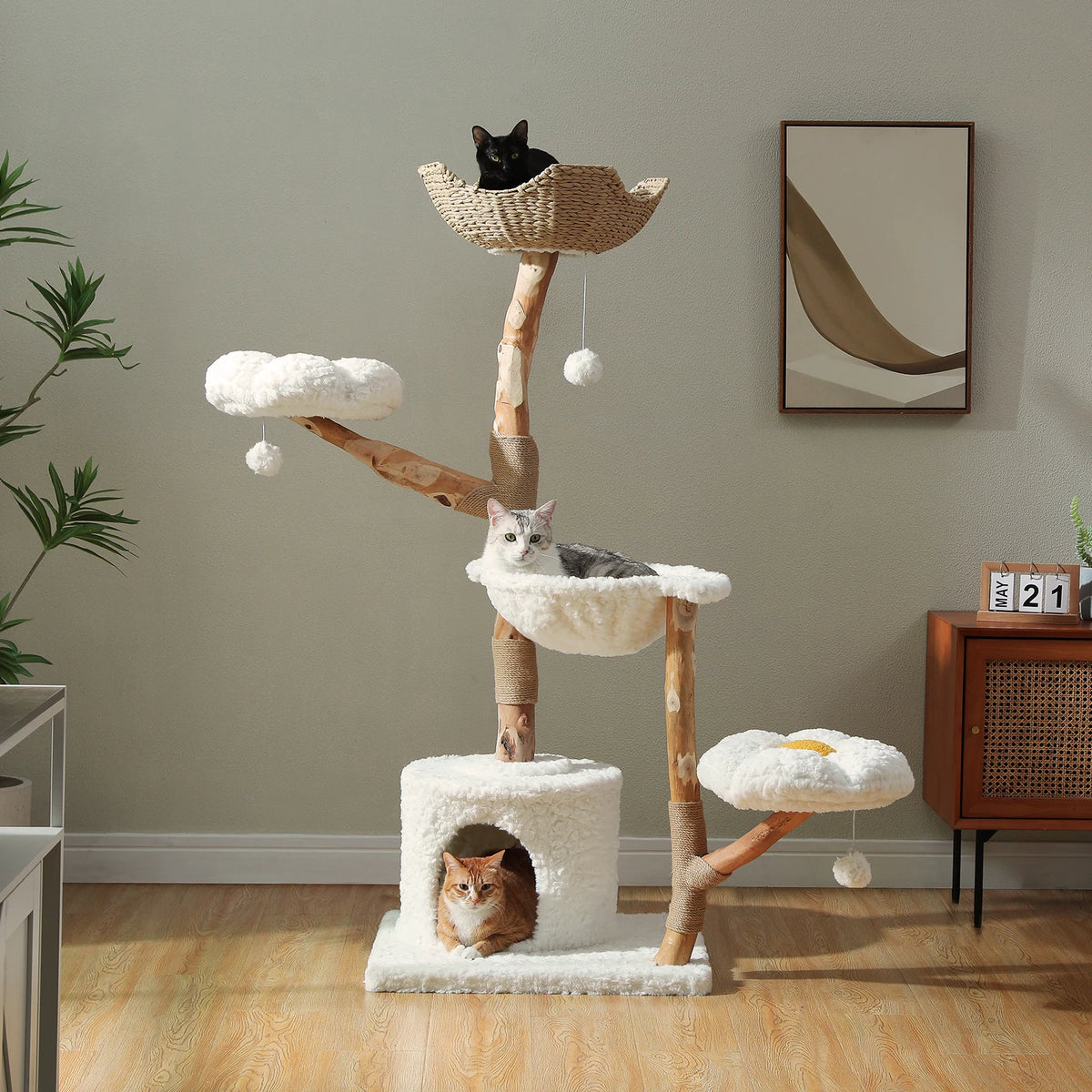 Arbre à chat en bois fleurs xxl