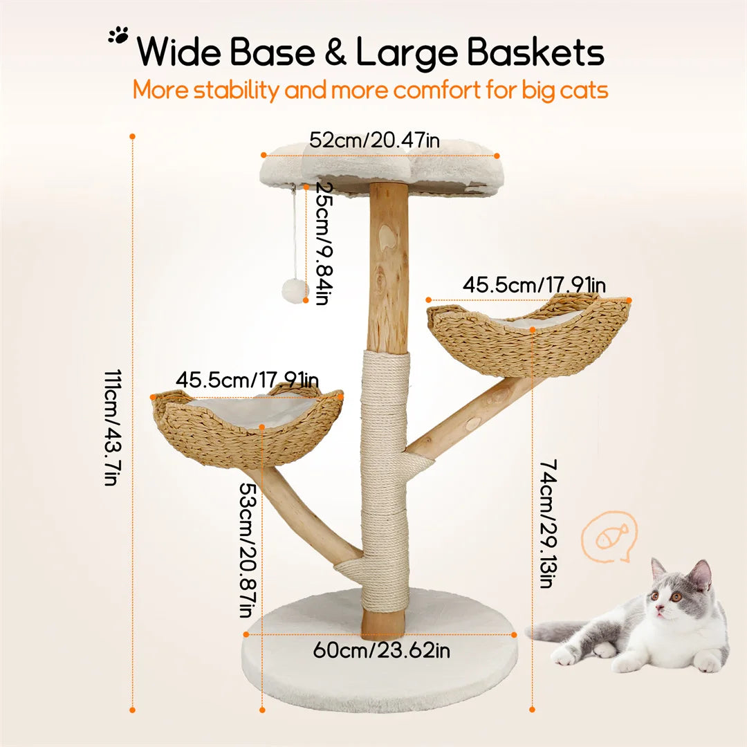Arbre à chat en bois naturel luxe