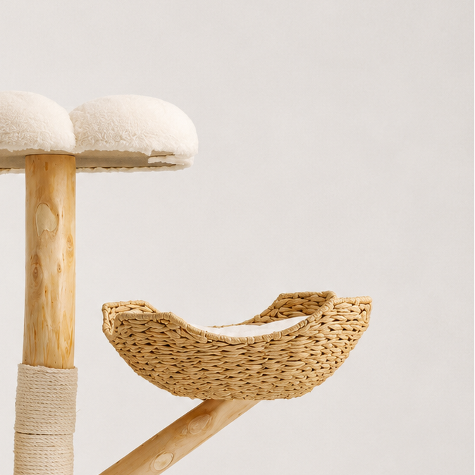 Arbre à chat en bois naturel luxe
