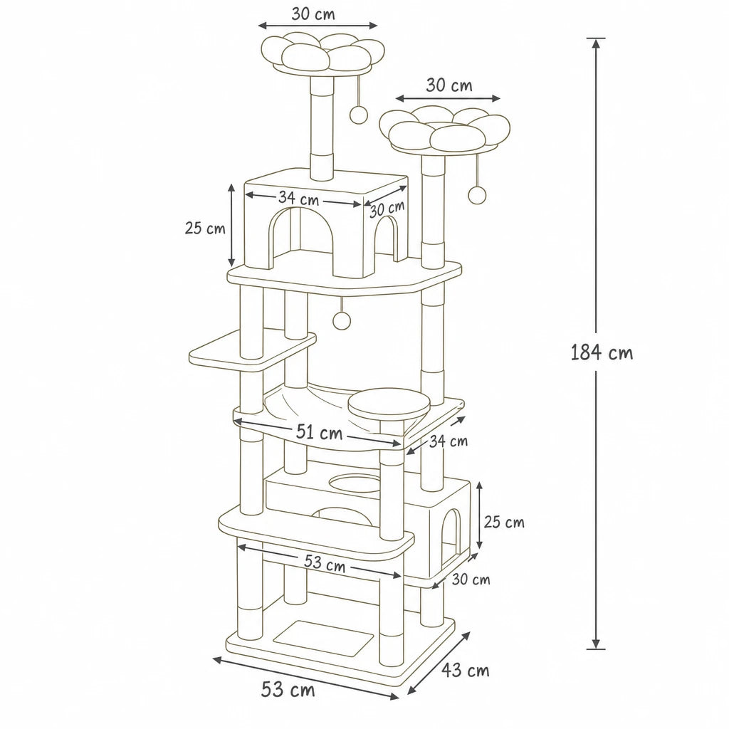 Dimensions de arbre à chat géant original Kibo Bofélin, schéma coté