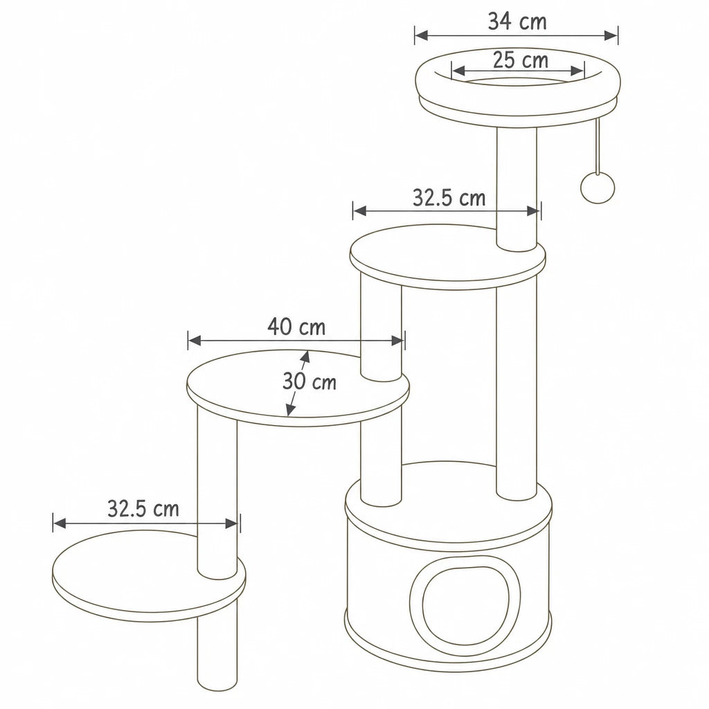 Dimensions de arbre à chat grand modèle 148cm Cortex Bofélin, schéma coté