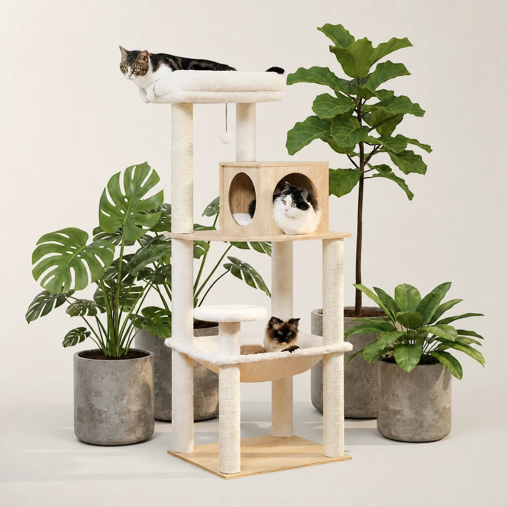 Arbre à chat Maine Coon en bois Silva Bofélin en situation
