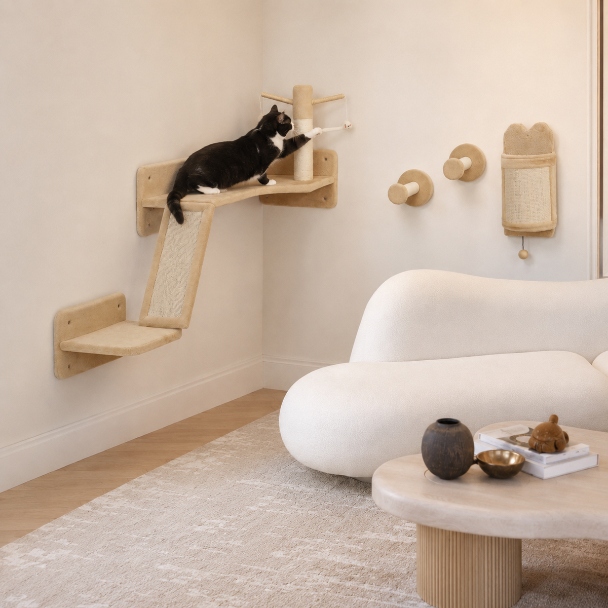 Arbre à chat mural angle beige