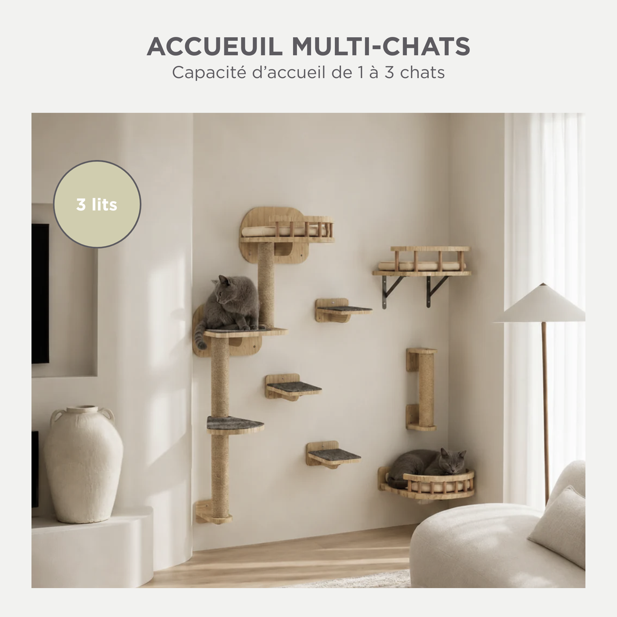 Arbre à chat mural en bois