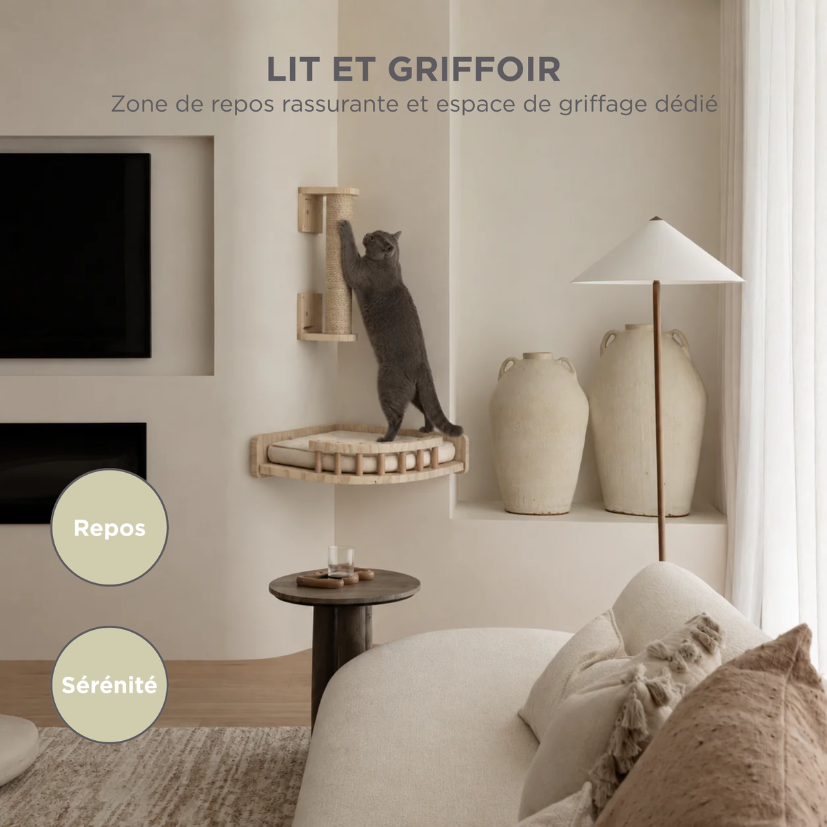 Arbre à chat mural en bois