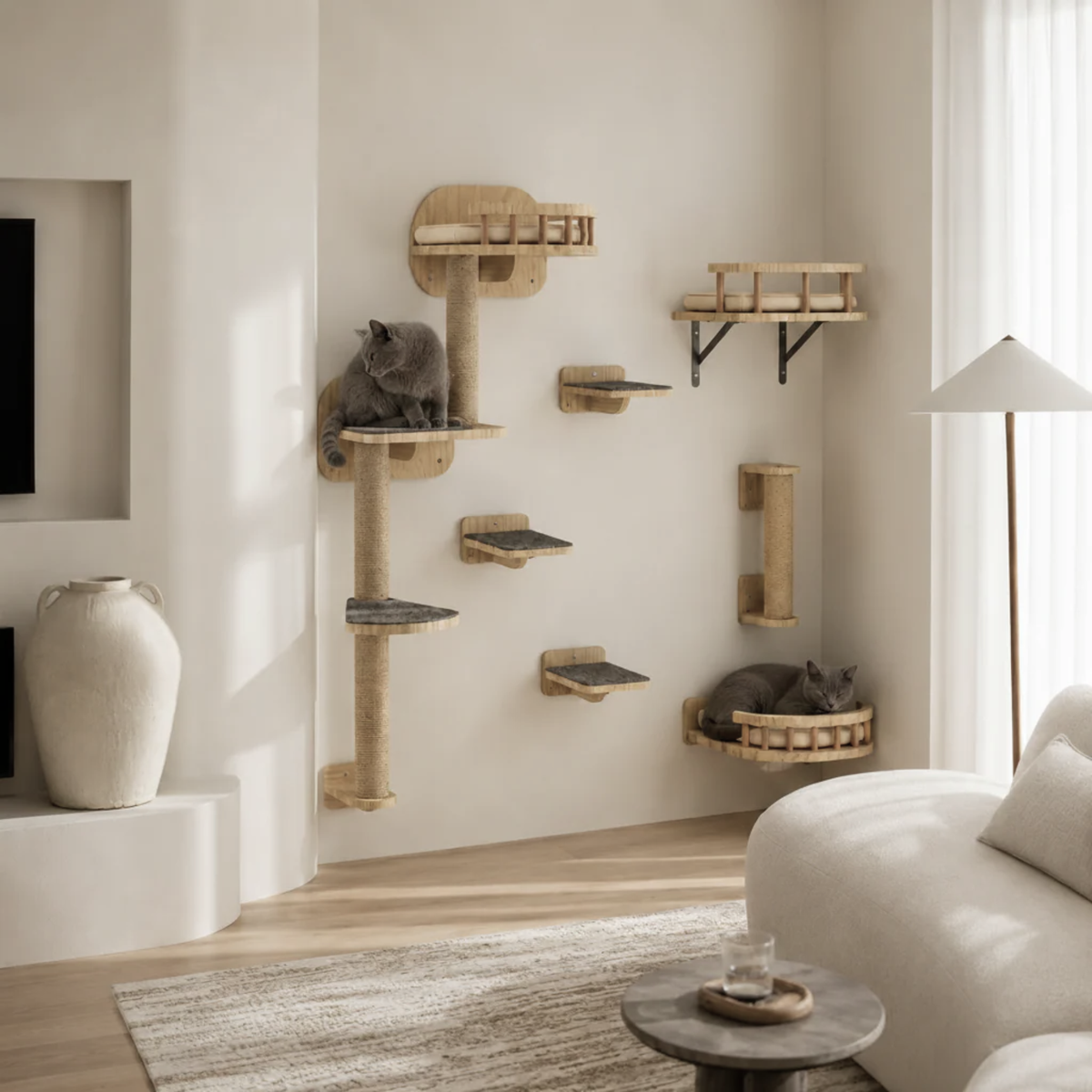 Arbre à chat mural en bois