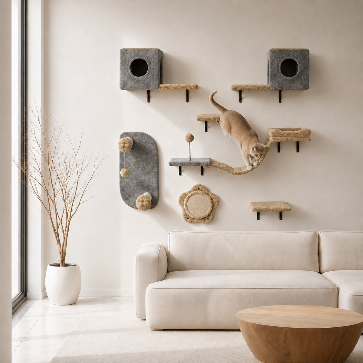 Arbre à chat mural gris