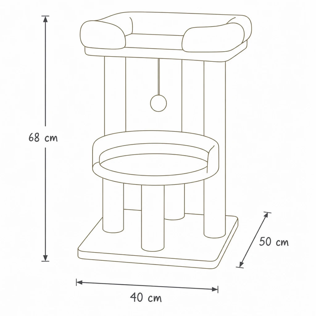 Dimensions de arbre à chat pour maine coon adulte Vesta Bofélin, schéma coté