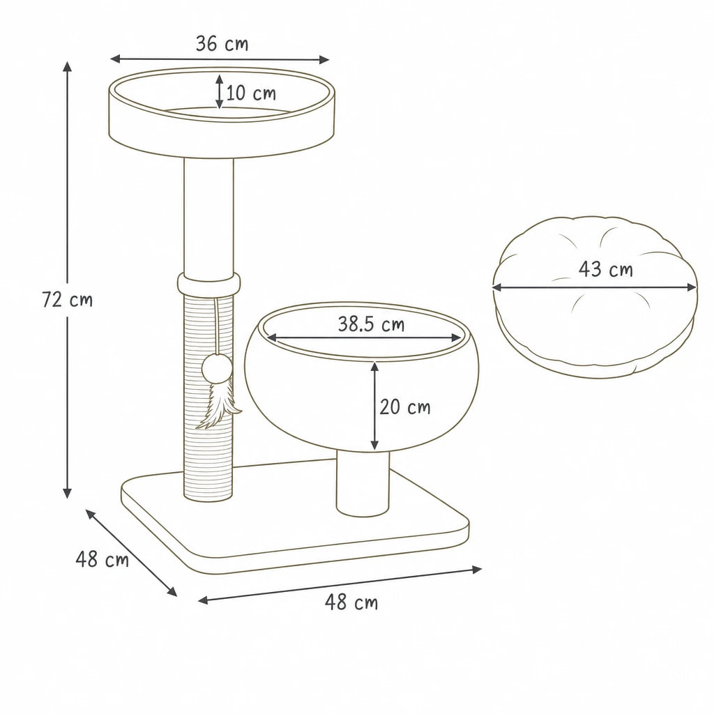 Dimensions de arbre à chat pour petit espace Orbis Bofélin, schéma coté