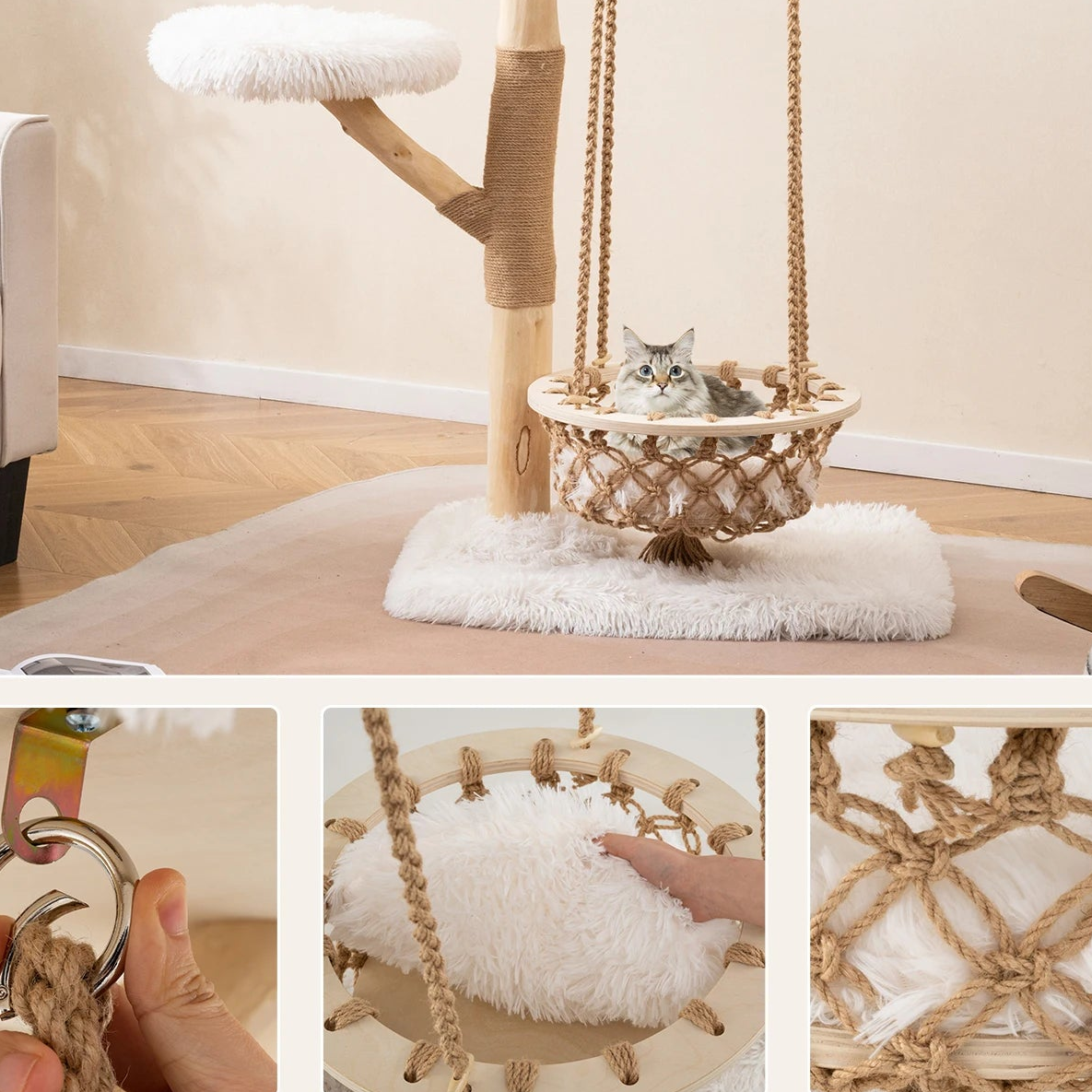 Arbre à chat scandinave avec balançoire