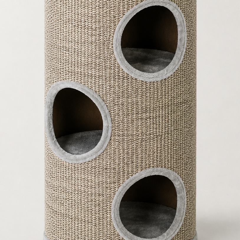 Arbre à chat tonneau gris design