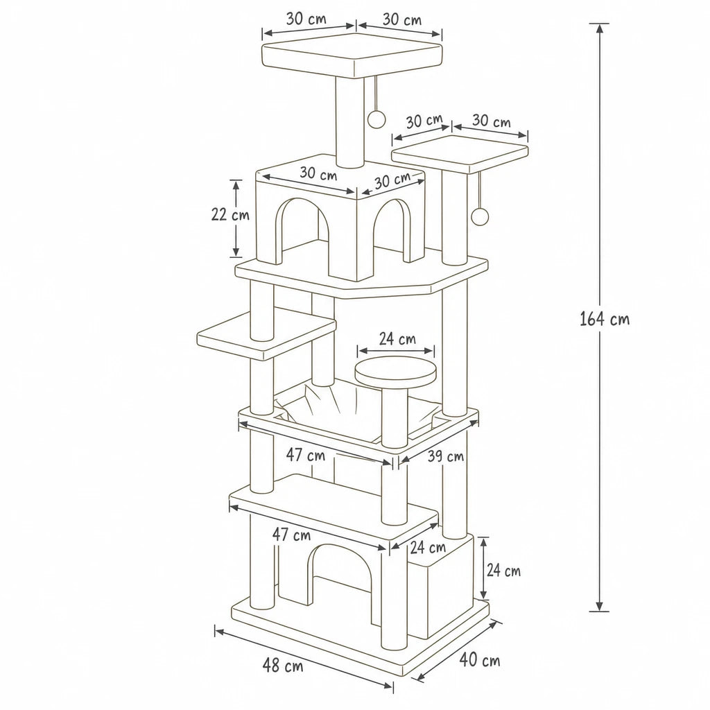 Dimensions de arbre à grand chat 164cm Nemus Bofélin, schéma coté