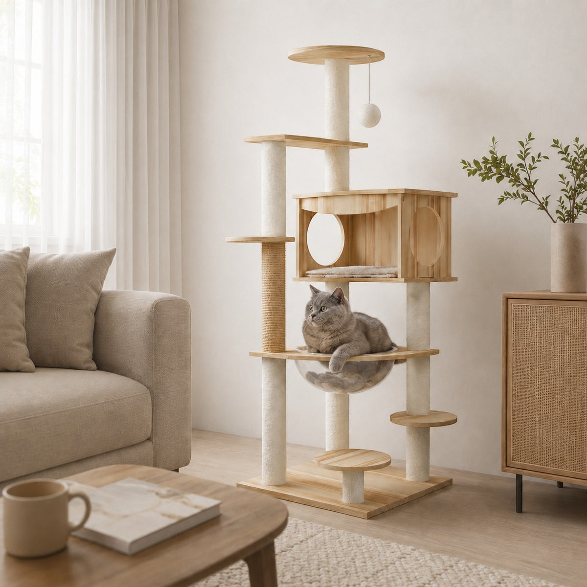 Arbre à chat caisse en bois clair - Bofélin - 2