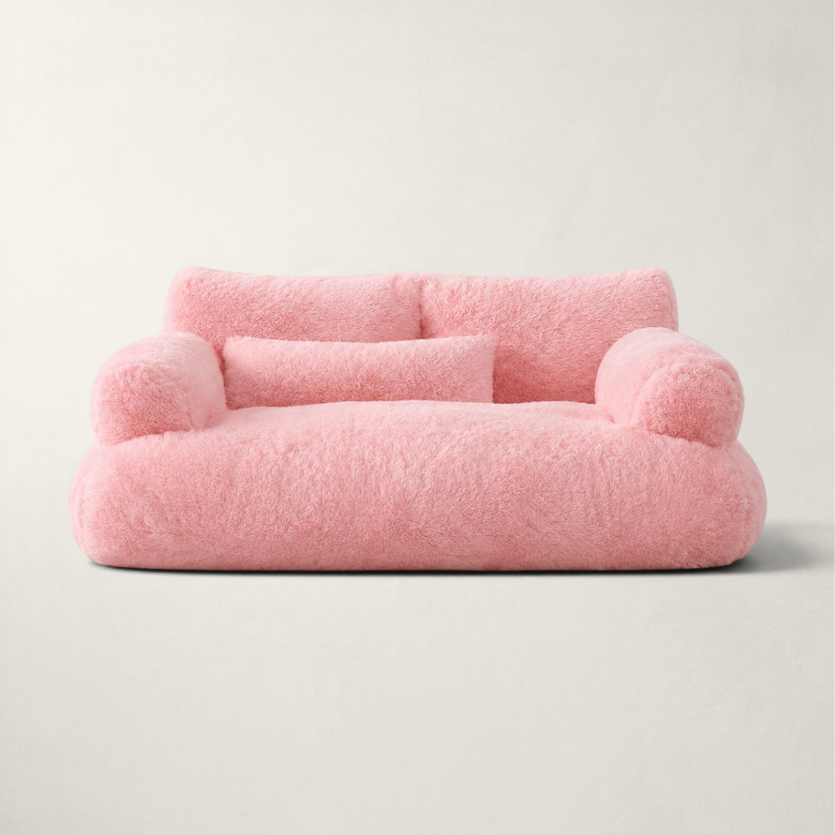 Canapé Bofélin pour chat en fausse fourrure rose douce avec petit coussin cervical, design confortable et moelleux