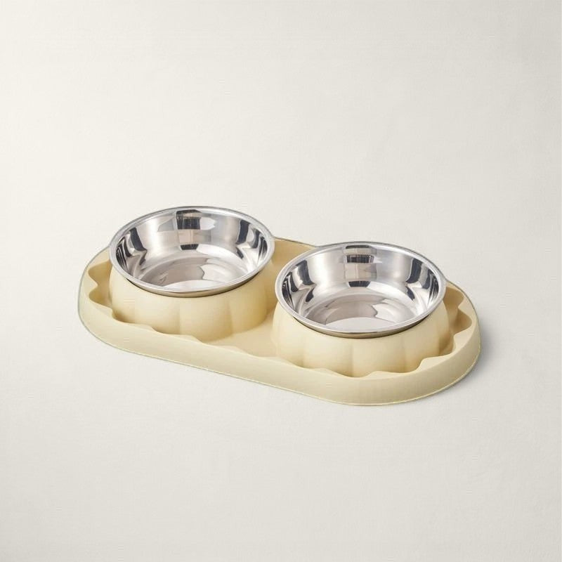 Double gamelle Bofélin avec bols en inox amovibles sur support ovale crème antidérapant pour chat