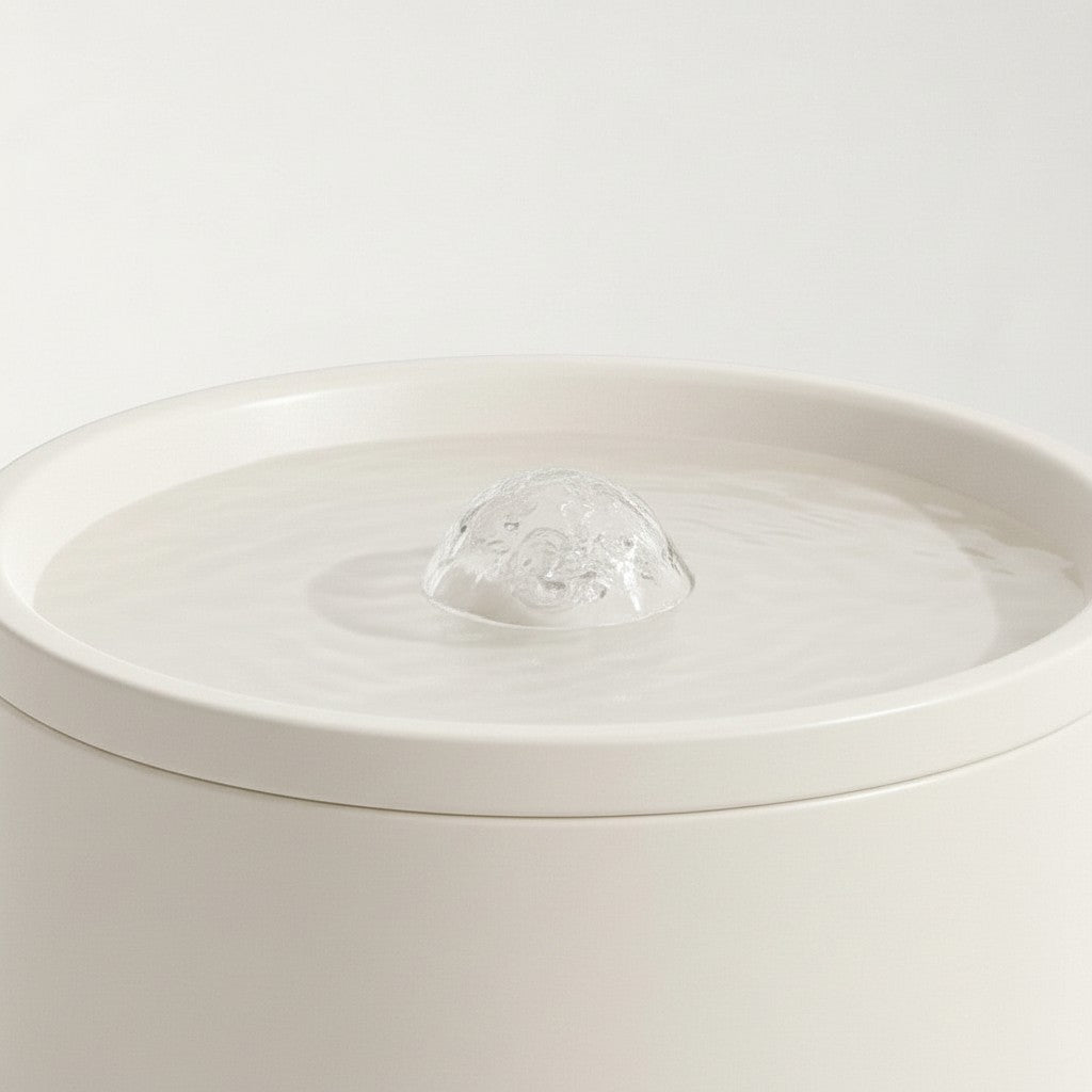 Fontaine à eau Bofélin en céramique émaillée couleur crème avec circulation d'eau continue pour chat