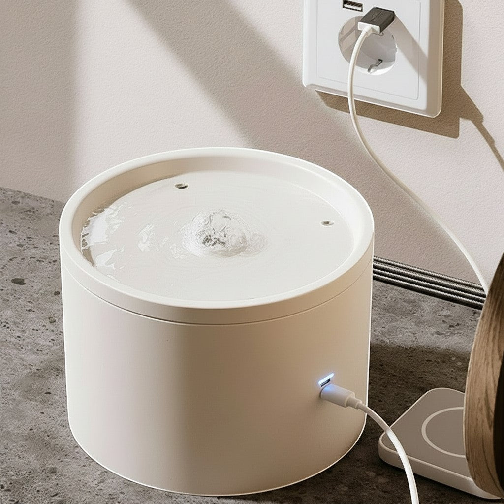 Fontaine à eau Bofélin pour chat en céramique émaillée couleur crème avec pompe silencieuse et alimentation USB