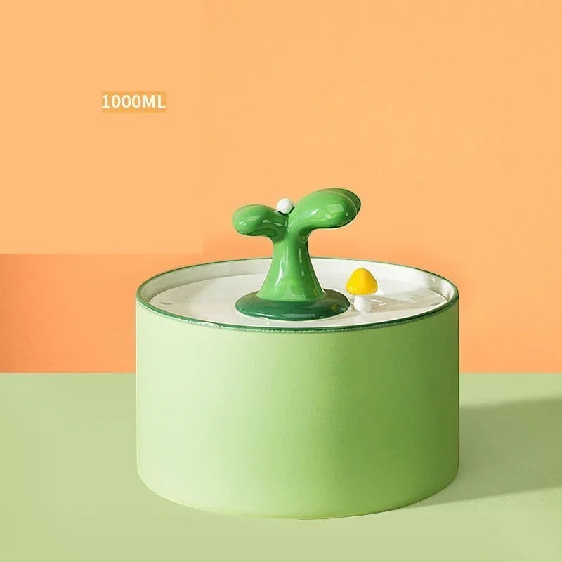 Fontaine à eau Bofélin en céramique verte avec motif champignon pour chat, design émaillé et silencieux
