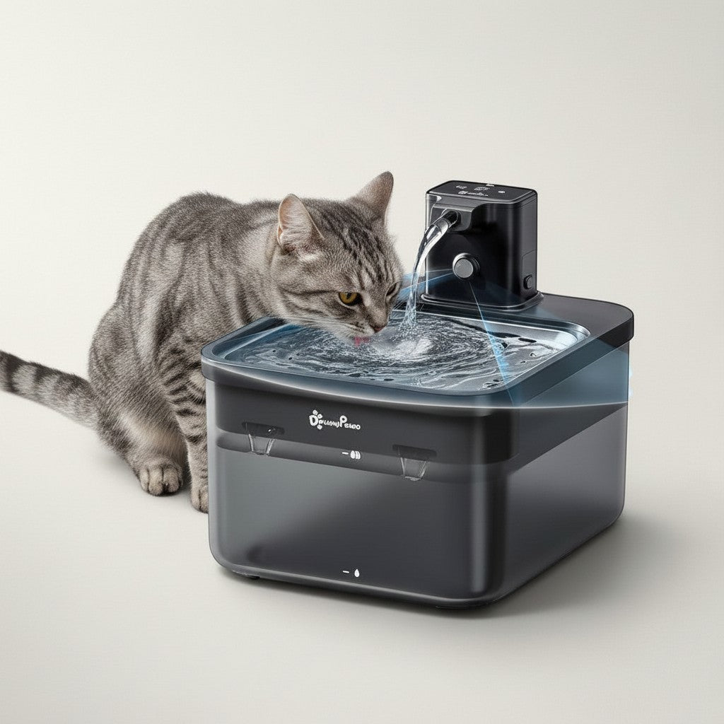 Fontaine à eau sans fil Bofélin en inox pour chat avec capteur de mouvement et réservoir de 2,5 litres