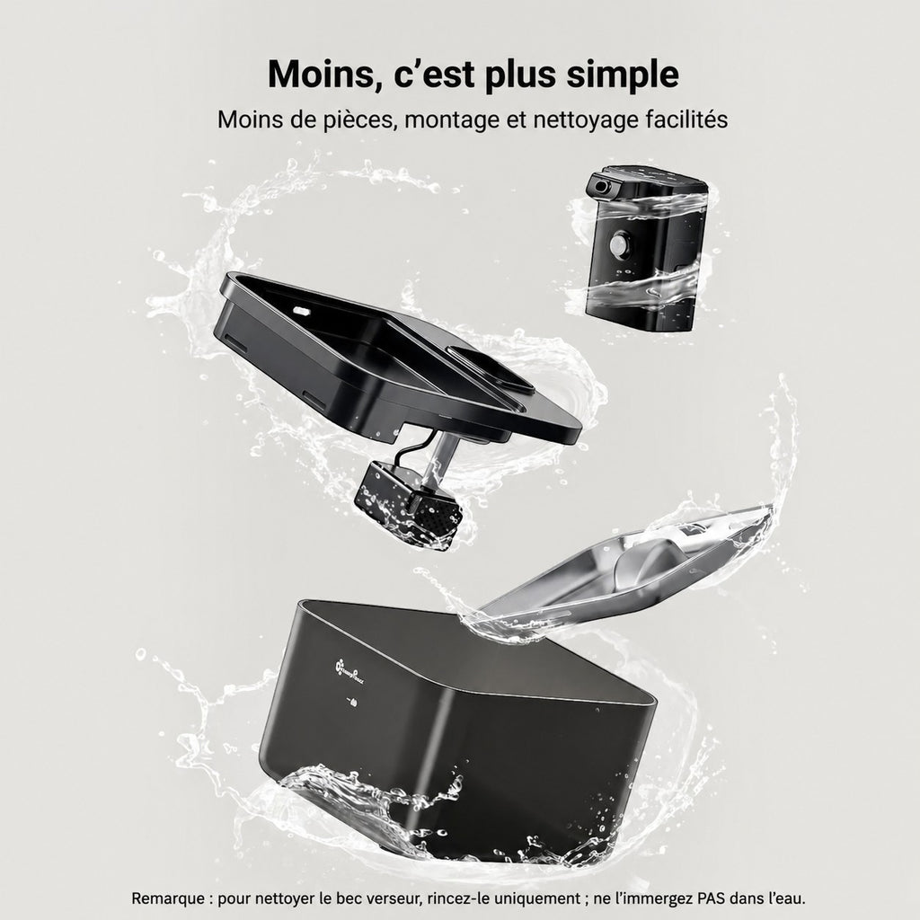 Fontaine à eau sans fil Bofélin en inox avec pièces démontables pour un nettoyage facile et système de filtration