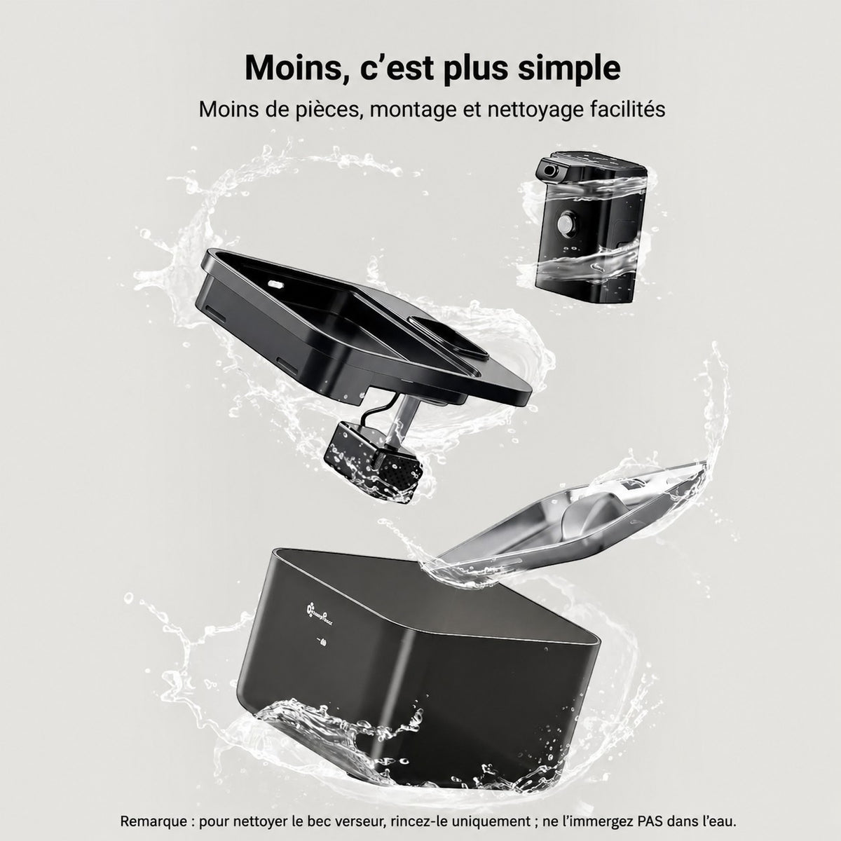 Fontaine à eau sans fil Bofélin en inox avec pièces démontables pour un nettoyage facile et système de filtration