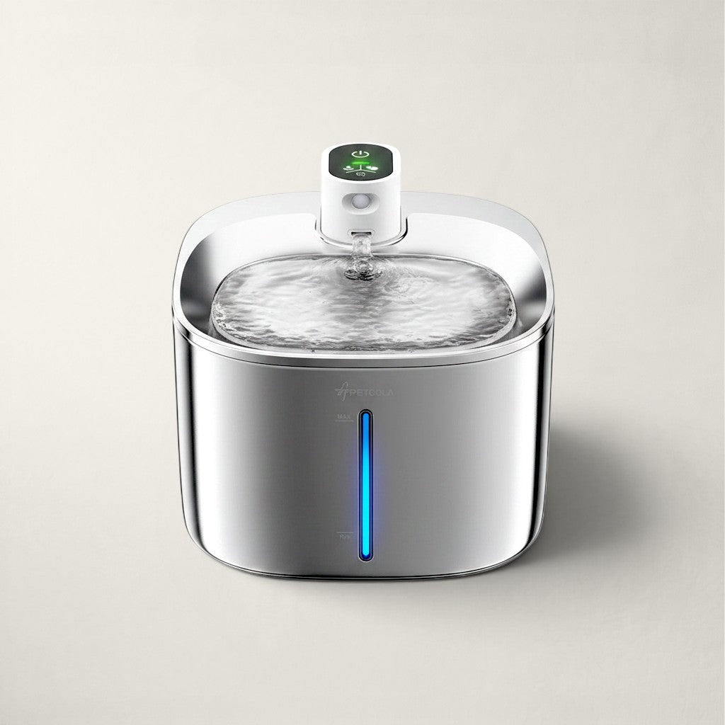 Fontaine à eau automatique sans fil Bofélin en inox brossé de 4L avec témoin de niveau lumineux pour chats