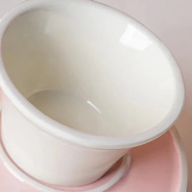 Gamelle anti-glouton Bofélin en céramique émaillée rose et blanche avec relief en spirale pour chat