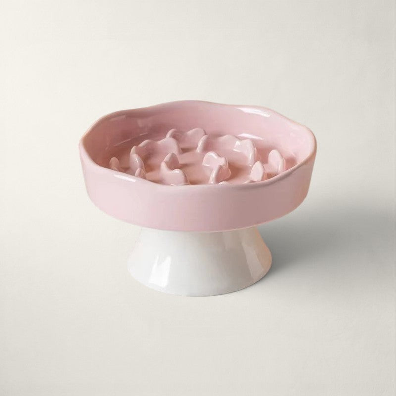 Gamelle anti-glouton Bofélin rose en céramique émaillée avec relief en spirale sur pied surélevé